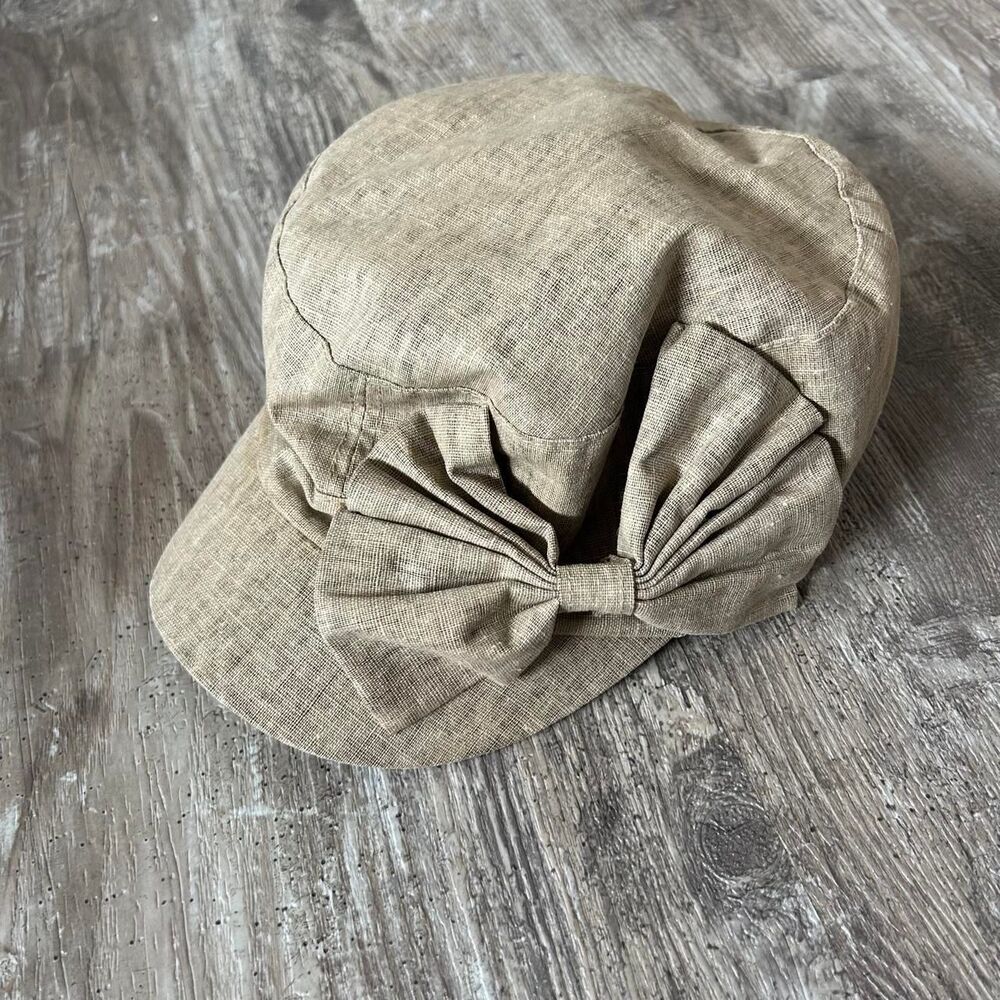 David & Young Elastafit Women's preppy chic twee tan newsboy cadet cap w/ pleate